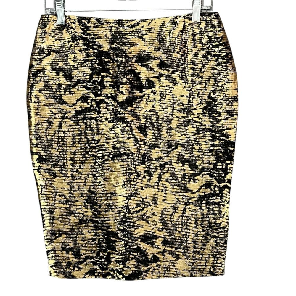 Escada‎ Pencil Skirt US 4 Black Gold Linen Silk Blend Brocade Abstract Glamour - Picture 2 of 16
